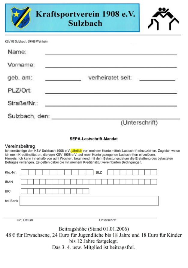 Beitrittserklärung KSV Sulzbach 1908